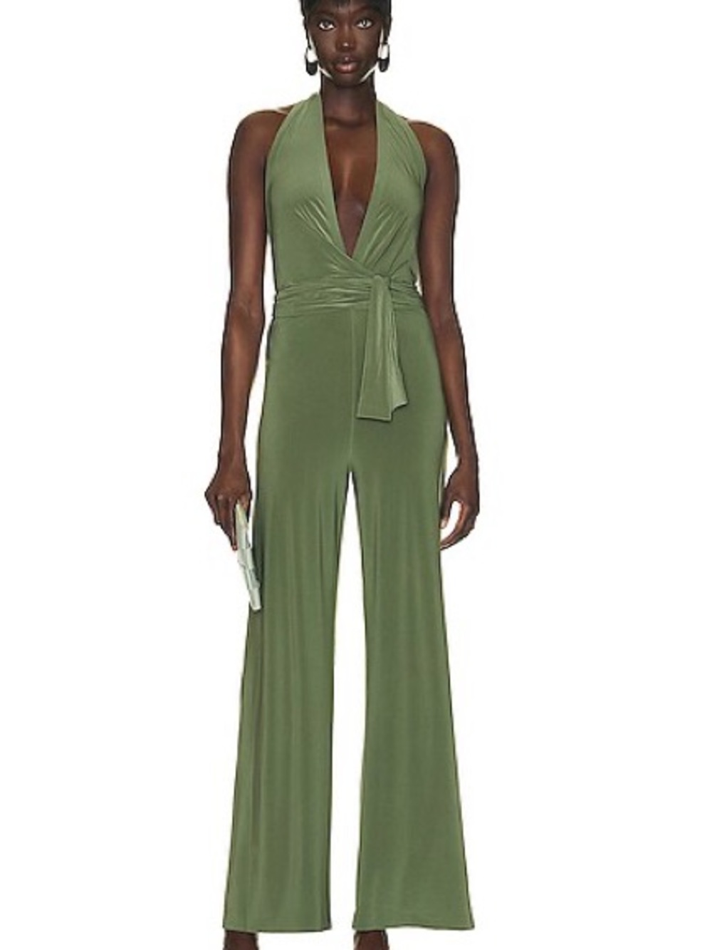 NWT Norma Kamali Olive Green Halter Wide-Leg Jumpsuit